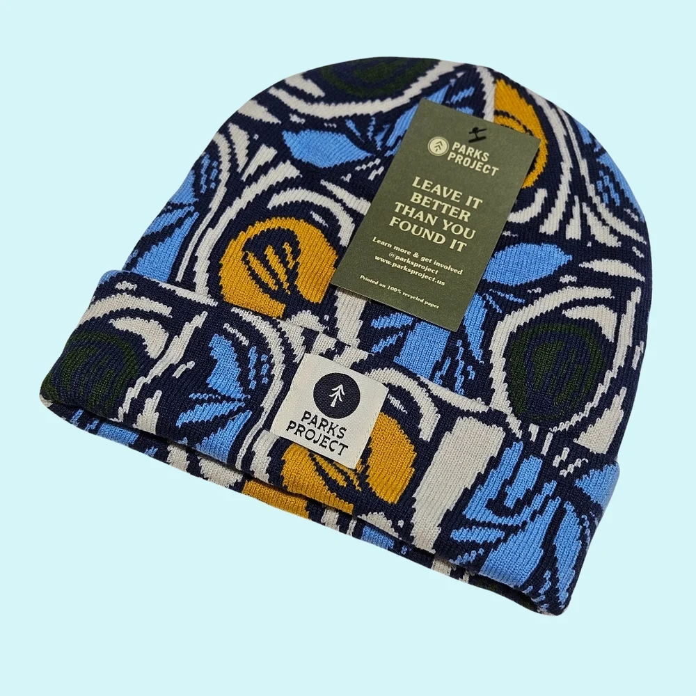 Parks Project Hat Beanie Wonderland Blue Yellow Knit Recycled Colorful Outdoor